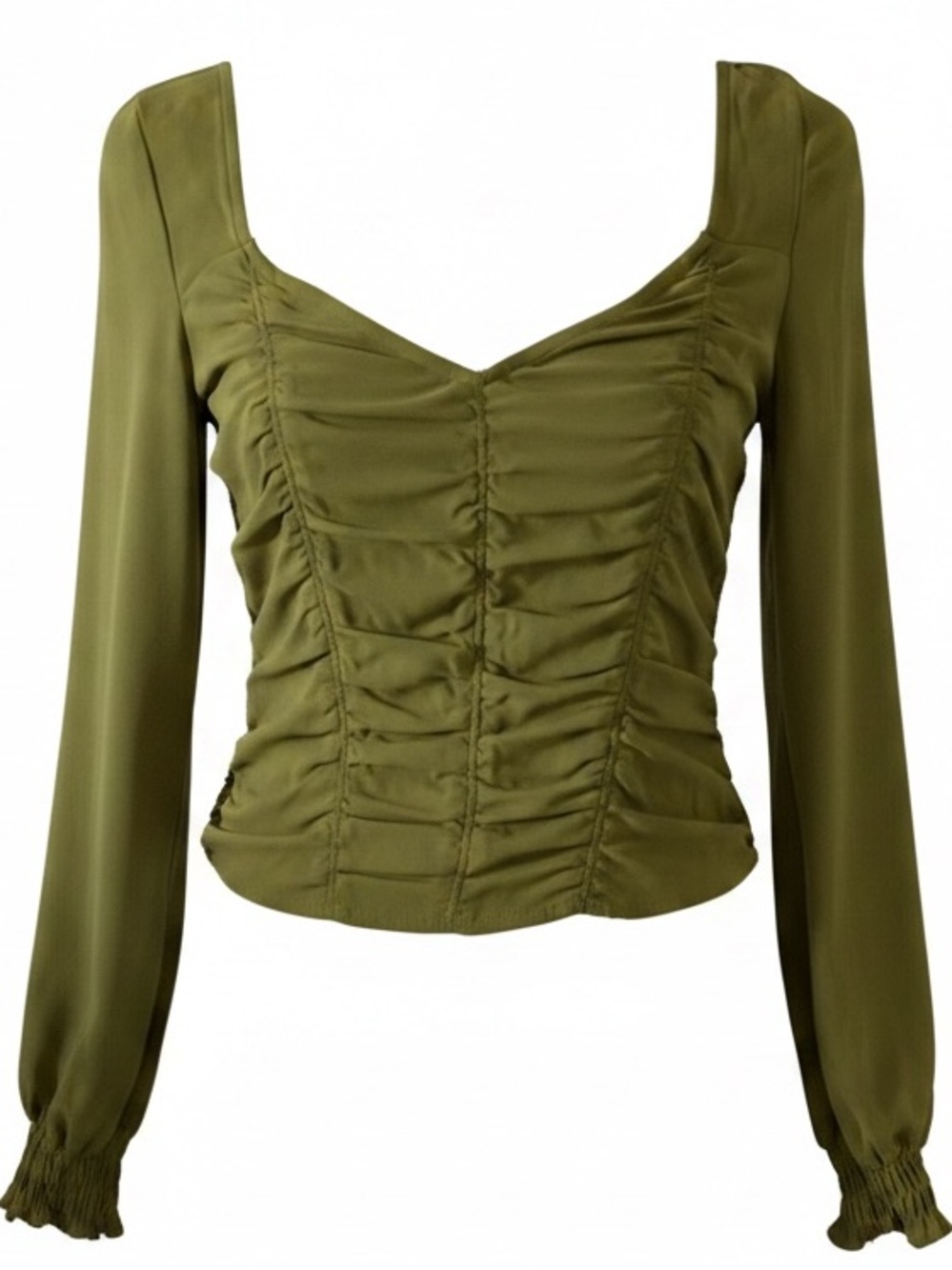 🆕 Open Edit Ruched Crop Top Olive Size Medium